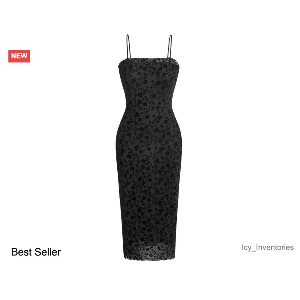 Floral Mesh Bodycon Long Cami Dress Elegant Semi Formal Party Wear
